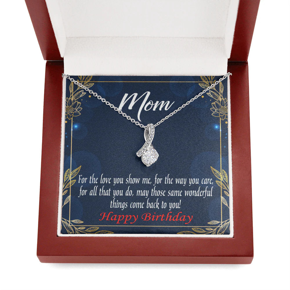 Mom Gift You Deserve The World Eternity Ribbon Stone Necklace Luxury Box